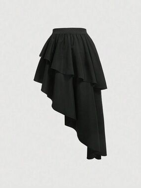Asymmetric Ruffle Black Skirt